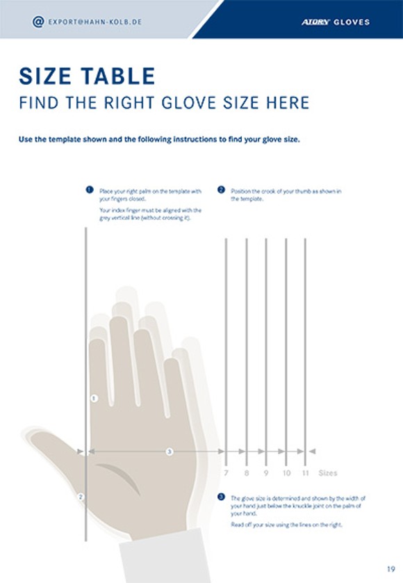 Size table for gloves